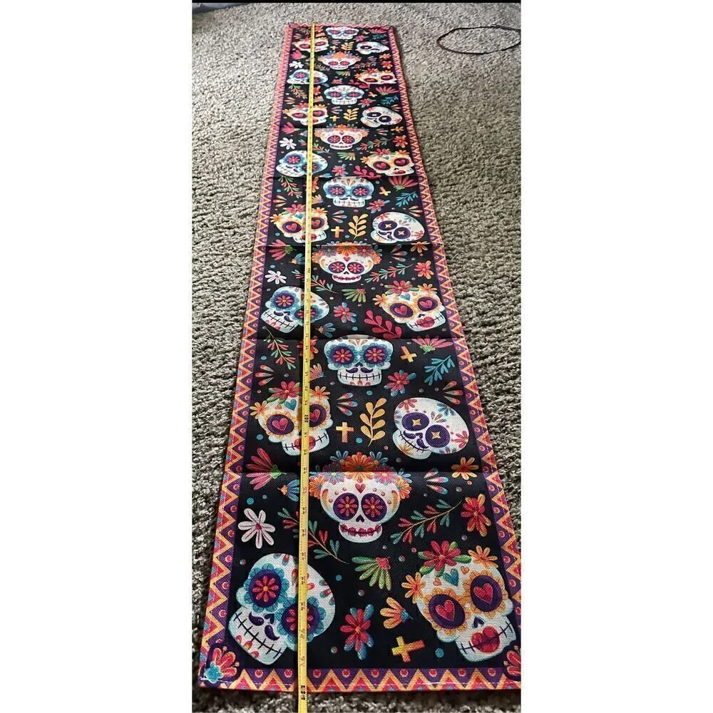 Sugar skull table runner, nice and long  13 x 72” 6 feet
